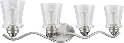 Aspen Creative 62118-1, Four-Light Metal Bathroom Vanity Wall Light Fixture, 33" Wide, Transitional Design in Satin Nickel with Clear Glass Shade