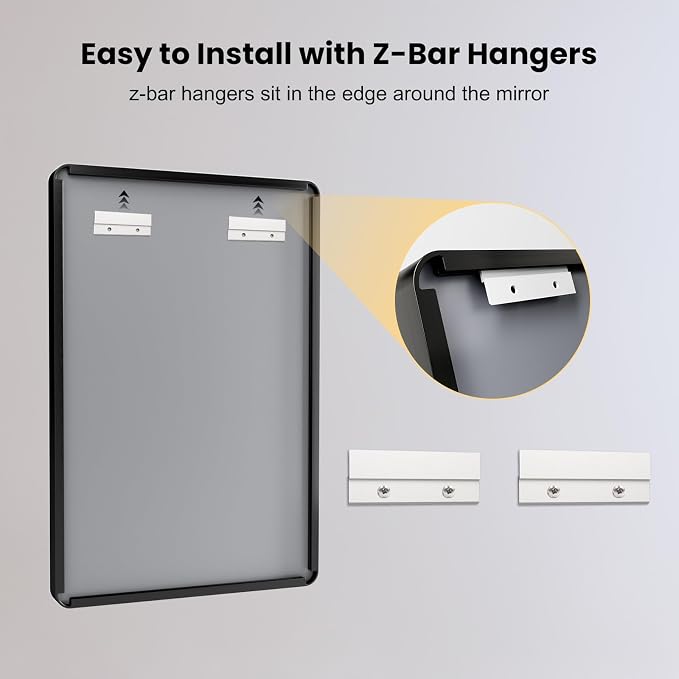 LOAAO 72X32 Inch Black Bathroom Mirror Metal Framed | Rounded Rectangle, Matte Black, Anti-Rust, Tempered Glass, Hangs Horizontally or Vertically