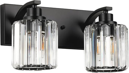 2 Lights Crystal Bathroom Vanity Light Modern Black Bathroom Light Fixture Over Mirror Vanity Lights for Bedroom,Restroom,Hallway E26 Base