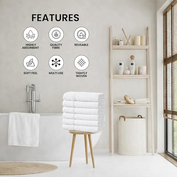 ZUPERIA 6-Pack Bath Towels - 30" x 60" - 100% Cotton Large Bath Towels - Soft & Absorbent for Bathroom, Pool, Gym, Spa, and Hotel Use (White)