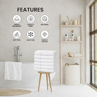 ZUPERIA 6-Pack Bath Towels - 30" x 60" - 100% Cotton Large Bath Towels - Soft & Absorbent for Bathroom, Pool, Gym, Spa, and Hotel Use (White)