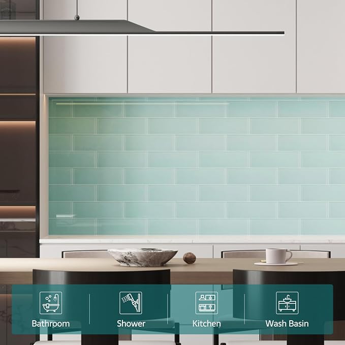 Glass Tiles for Backsplash, Glass Subway Tile 4x12 Inch for Kitchen Bathroom Shower Wall Ice Age (12 Pcs, 4 sq.ft)