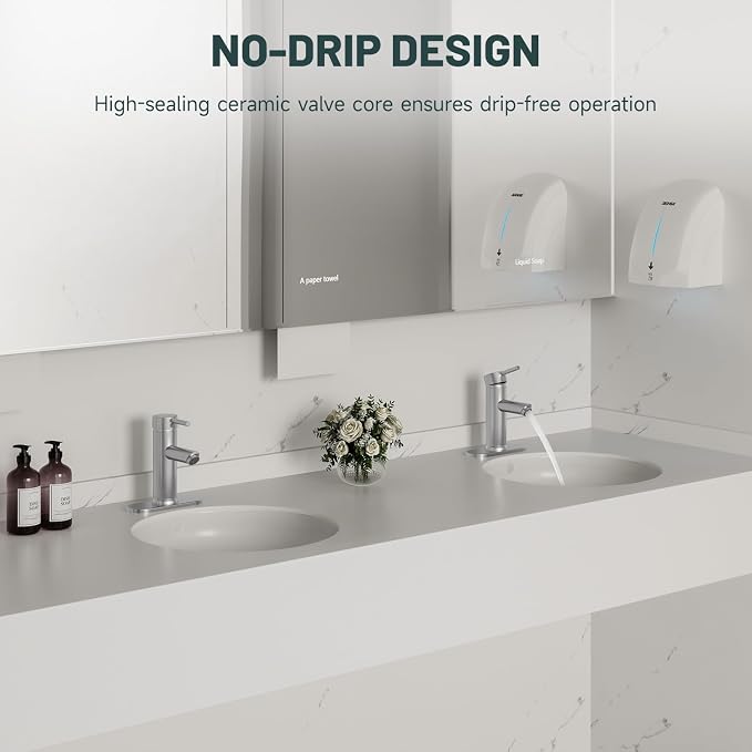 2 Pack Bathroom Faucet for 1 or 3 Holes, Brushed Nickel, Brass | Single Handle Bathroom Sink Faucets, Modern Commercial Lavatory Vanity Faucet,with Deck Plate and Supply Line, Pop Up Drain