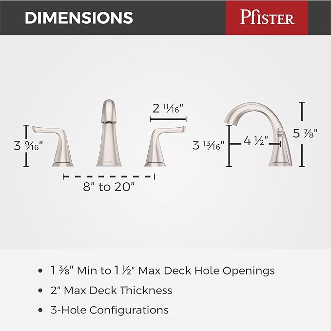 Pfister Willa Bathroom Sink Faucet, 8-Inch Widespread, 2-Handle, 3-Hole, NSF Certified, Spot Defense Brushed Nickel Finish, LF049MALGS | (Pack of 3)