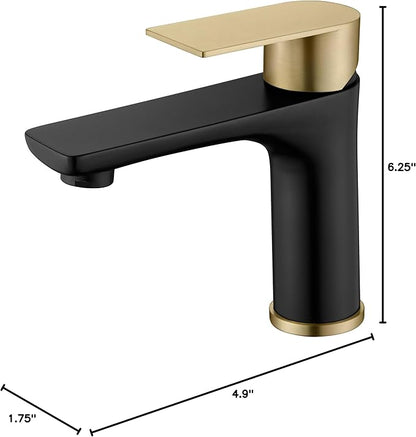 SUMERAIN Modern 304 Stainless Steel Bathroom Faucet Lead-Free Vanity Sink Faucet Black&Gold Single Handle Washbasin Faucet | Lead-Free, Single Handle, Unique Flow Pattern, Water-saving, Easy DIY Install