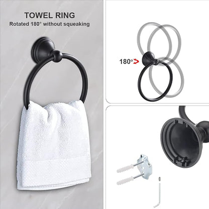 Newfun 8Pcs Matte Black Bathroom Accessories Set Towel Racks for Bathroom | Bathroom Hardware Set, 2 * 24 Inch Towel Bar for Bathroom 2*Toilet Paper Holder 2* Towel Ring Towel Holders 2* Hook