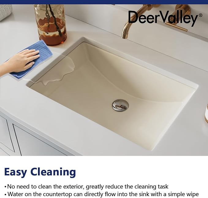 DeerValley DV-1U0085 Ally Rectangular Undermount Bathroom Sink 21'' x 15'' inch Vitreous China Bathroom Undermount Sink with Overflow, Bone