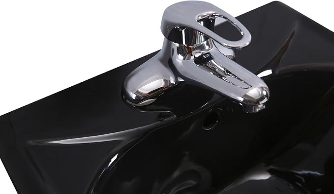 Renovators Supply Manufacturing Ondine 16" W x 34" H x 14.5" Proj. Glossy Black Pedestal Sink, Vitreous China, with Overflow and 4 in. Centerset Faucet Holes