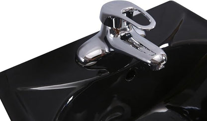 Renovators Supply Manufacturing Ondine 16" W x 34" H x 14.5" Proj. Glossy Black Pedestal Sink, Vitreous China, with Overflow and 4 in. Centerset Faucet Holes