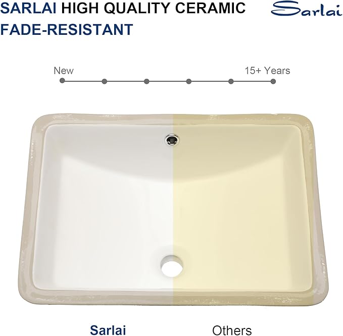 Sarlai Undermount Bathroom Sink - 21 x 14 inch Rectangular Vessel Sink Undermount Modern White Ceramic Rectangle Sink, Vanity Sink Art Basin with Overflow, Interior Bowl Size 18.3"x12.5"x6"