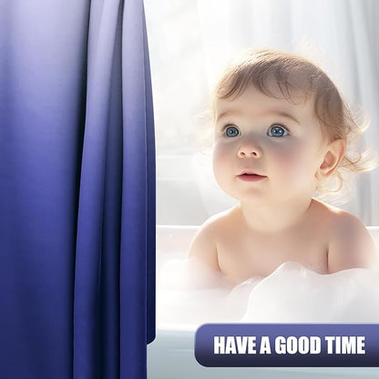 OLANLY Luxury Navy and White Ombre Shower Curtain Sets with 12 Hooks, Waterproof and Washable Decorative Shower Curtains for Bathroom, 72x72 Inches