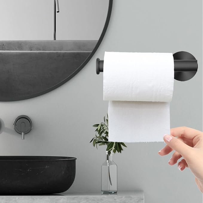 Black Bathroom Hardware Set, Towel Ring & Toilet Paper Holder, Stainless Steel SUS304, Hand Towel Hanger & Toilet Roll Holder, Sturdy Bathroom Accessories for Home or Kitchen
