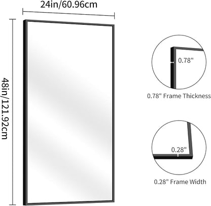 YIROMAN Bathroom Mirror 48"x24", Large Matte Black Bathroom Mirror for Over Sink with Aluminum Frame, Rectangular Vanity Mirror with Right Angle, Wall Mirror Hangs Horizontal or Vertical, Shatterproof