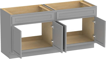 Vanity Art 78 Inch Bathroom Base Cabinet Only, Double Sink Top (Not Include Sink) with Door & Soft Close Hinge, Unassembled Floor Cabinet, Grey, 2ea 39 Inch Combo