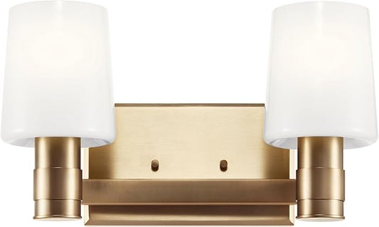 Kichler Adani 2-Light Vanity, Modern Light with Opal Glass in Champagne Bronze, Bathroom or Powder Room (8.25" x 14.5"), 55175CPZ