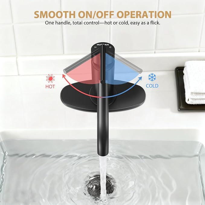 Black Bathroom Faucet for Single Handle,HURRAN Bathroom Faucet 1 Hole with Pop-up Drain and Deck,Fits 1 Hole or 3 Hole Installations for Vanity,Bathroom & RV