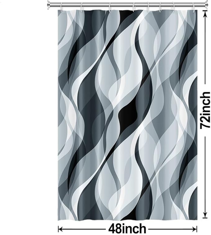 Blue Shower Curtain, Modern Abstract Blue and Grey Striped Shower Curtain Set for Bathroom Waterproof Polyester Shower Curtain with Hooks, 48x72 Inch