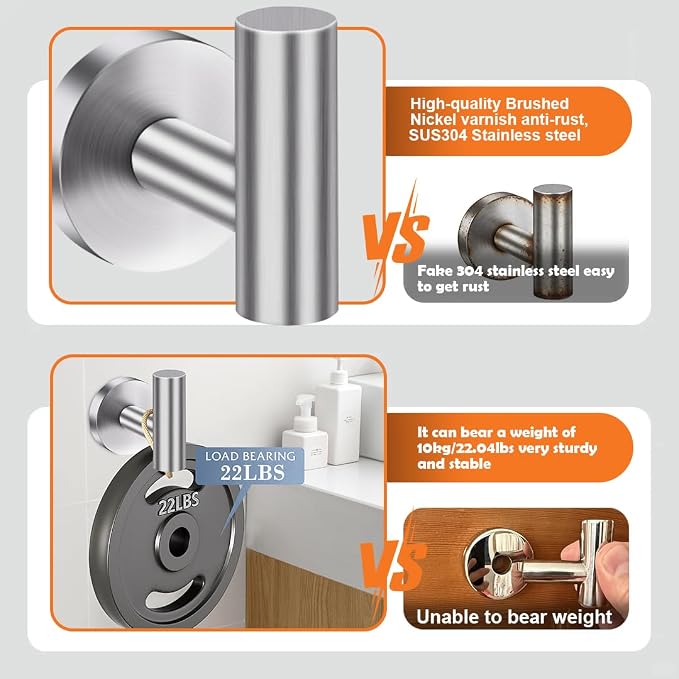 5 Pieces Bathroom Hardware Accessories Set Brushed Nickel, 24Inch Round Towel Racks Set for Bathroom, SUS304 Stainless Steel Towel Bar Set,Toilet Paper Holder Wall Mounted