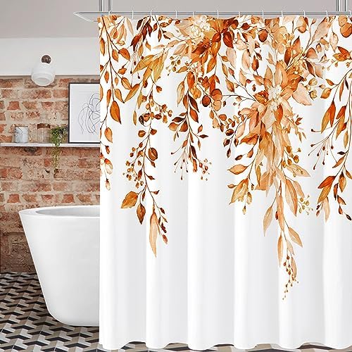 Gibelle Orange Eucalyptus Shower Curtain, Watercolor Floral Print, 72x72