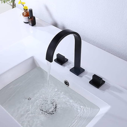 Waterfall Bathroom Faucet, Modern Sink Mixer Tap, 3 Hole Deck Mounted for Farmhouse Vanity，Black