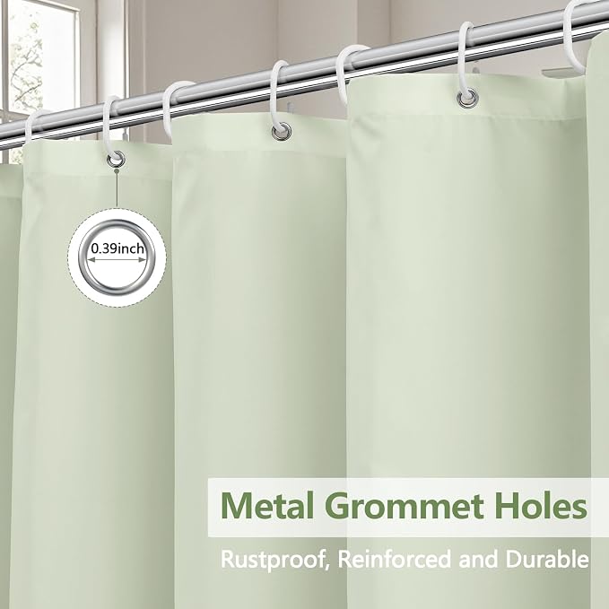 Seenus Waterproof Fabric Long Shower Curtain Liner with 3 Extra-Large Magnets, 72 x 78 inch Extra Long Green Cloth Shower Liner Machine Washable, Hotel Quality Lightweight Shower Curtain for Bathroom