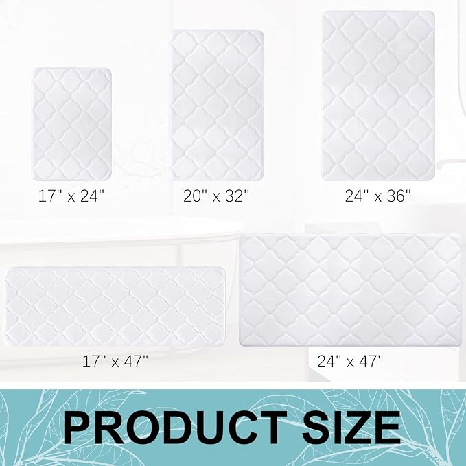 OLANLY Memory Foam Bath Mat Rug 24x16, Ultra Soft and Absorbent Bathroom Rugs, Non-Slip, Comfortable, Machine Washable Bath Carpet for Bathroom Floor, Tub, Shower and Home Decor Accessories, White