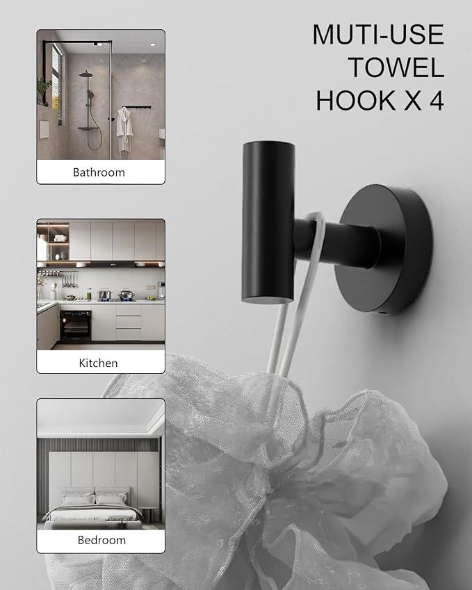 Matte Black Bathroom Hardware Accessories Set 12 Pieces 26" SUS 304 Stainless Steel Bath Towel Holder Bar Set Towel Rack Combination Wall Mounted for Kitchen, Laundry, Bedroom