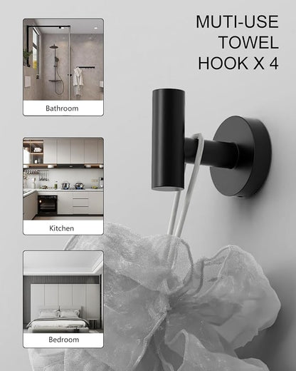 Matte Black Bathroom Hardware Accessories Set 12 Pieces 26" SUS 304 Stainless Steel Bath Towel Holder Bar Set Towel Rack Combination Wall Mounted for Kitchen, Laundry, Bedroom