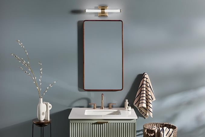 Kichler Laurene LED Bath Bar Light, Champagne Bronze | Linear vanity light with clear glass for bathroom mirrors (18.5" x 5"), 55237CPZLED