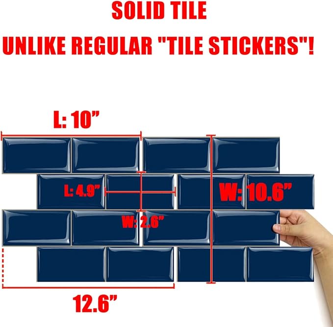 STICKGOO Peel and Stick Subway Tile, Stick on Tiles Backsplash for Kitchen & Bathroom in Deep Blue (Pack of 10, Thicker Design)