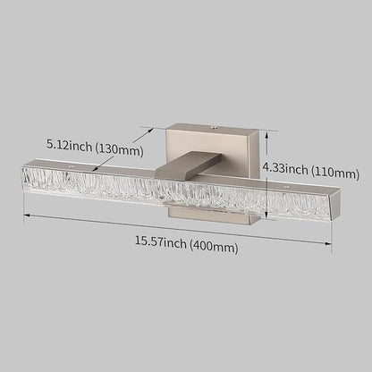 16 Inch Brushed Nickel LED Bathroom Vanity Light Fixtures, Iceberg Crushed Acrylic Modern Wall Sconce Lighting Over Mirror, 5500K Cool White Linear Vanity Lamp for Mirror Cabinet Powder Room