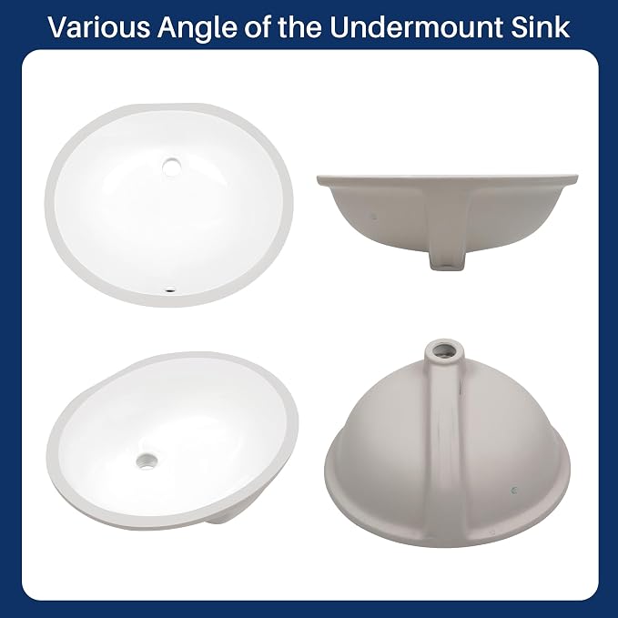 Enbol 17x14 inch Oval Undermount Ceramic Bathroom Sink - White Porcelain Vessel Lavatory Basin with Overflow, Countertop Vanity Sink ECU1714-1