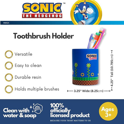 Sega Sonic The Hedgehog Gamer Kids Toothbrush Holder - Makeup Brushes/Pens Tumbler, (Officially Licensed Product) By Franco