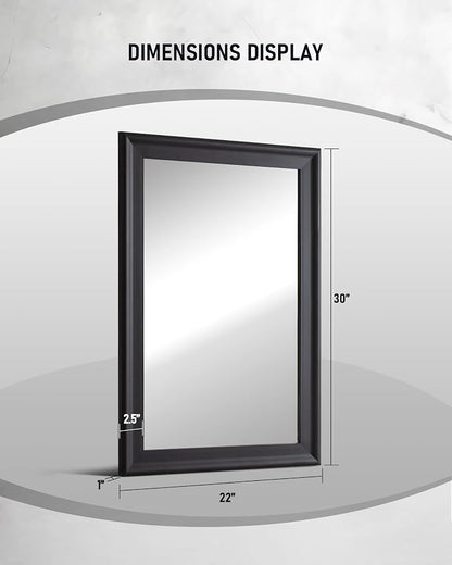 Black Wood Wall Mirror for Bathroom,Rectangle 20 x 30 inch Vanity Mirrors | Hanging Mirror with Wooden Frame for Living Room,Bedroom,Entryway