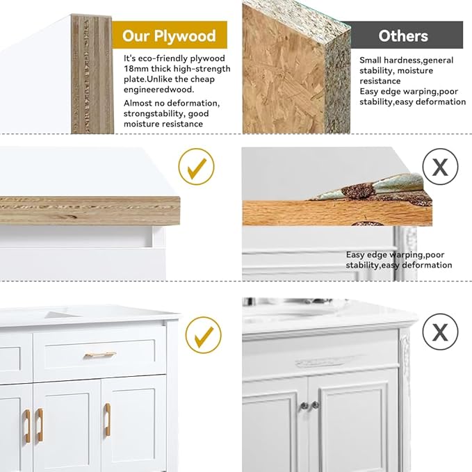 LZ LEISURE ZONE 48" Bathroom Vanity with Ceramic Sink Combo, Abundant Cabinet -4 Soft Close Doors and 4 Drawers, White