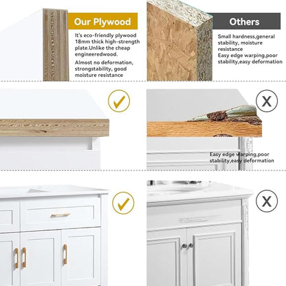 LZ LEISURE ZONE 48" Bathroom Vanity with Ceramic Sink Combo, Abundant Cabinet -4 Soft Close Doors and 4 Drawers, White