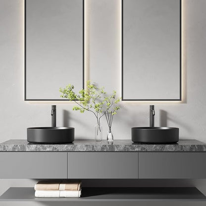 15.7" Round Vessel Sink, Matte Black Ceramic Above Counter Sink | Matte Black Finish, High-Density Ceramic, Scratch & Crack Resistant, Deep Splash Guard Basin, Easy To Clean For Bathroom