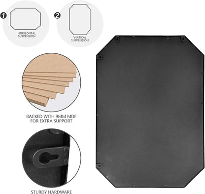 24x36 Inch Octagon Mirror for Bathroom Black Wall Mirror Rectangle Mirror | Black Bathroom Mirror Metal Frame Wall Mirror Decorative Rustic Accent Vanity Mirror Hanging for Over Sink Entryway