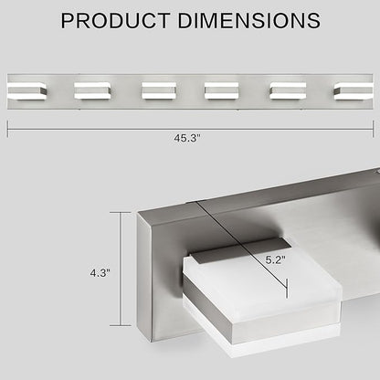 PRESDE 6-Light LED BathroomVanity Light Brushed Nickel Bathroom Light Fixtures Over Mirror Modern Bath Wall Lighting Dimmable 5CCT