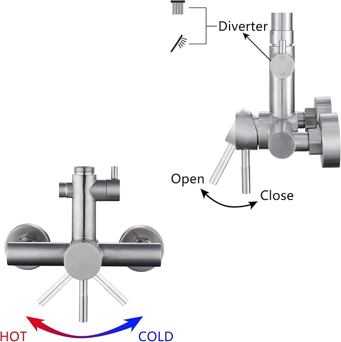 SS304 Shower Faucet Set - Outdoor Kit - Outdoor Fixtures with Brushed Nickel Shower Head & Handheld Spray, High Pressure