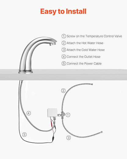 VEVOR Touchless Bathroom Sink Faucet, Automatic Motion Sensor Restroom Toilet Faucet with Hole Cover Plate, Battery Operated,Adjustable Temp for 9/16 in Pipe Commercial Lavatory,Brushed Nickel Silver