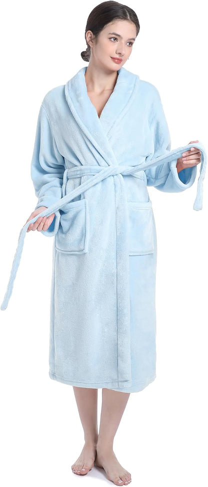 Fluffy Soft Robes for Women, Warm Fleece Womens Robe, Cozy Bathrobe | Plush Bathrobe for Women, Long Fuzzy Lightweight Bath Robe with Pockets for Shower Spa Hotel House Pool