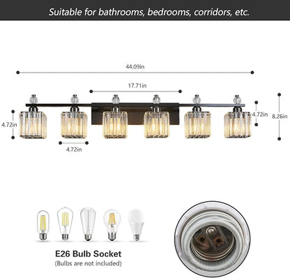 Vanity Lights 6-Light Modern Crystal Vanity Light Plating Black Bathroom Light Fixtures Over Mirror Crystal Bathroom Vanity Lighting Fixtures