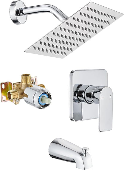 Tub Shower Faucet Set With Head & Spout Chrome
