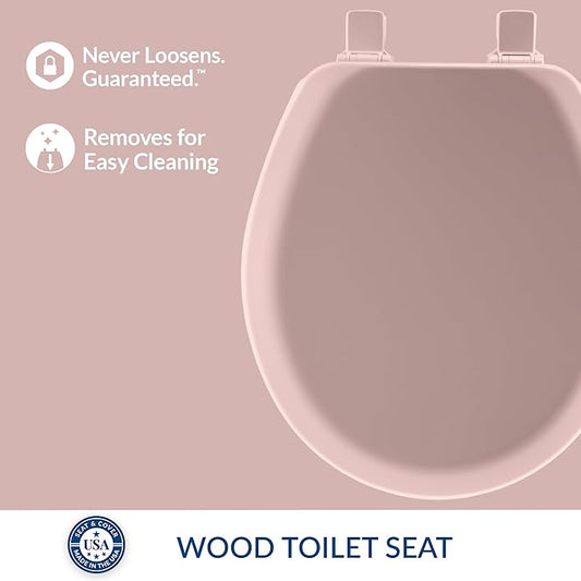 Mayfair Cameron Pink Toilet Seat, Non Slip Heavy Duty Wood, Easy Clean, Made in USA, Round