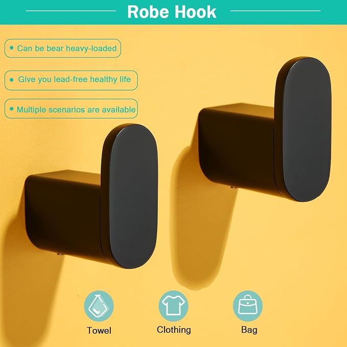 Matte Black Bathroom Hardware Set 4 Pieces, Stainless Steel Towel Bar Set Wall Mounted, Include 18 inch Towel Bar, Robe Towel Hooks, Toilet Paper Holder,Towel Racks Set for Bathroom
