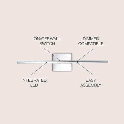 JONATHAN Y 28" Chrome Modern Dimmable Integrated LED Wall Sconce, Metal Vanity Light for Bathroom Mirror Bedroom Hallway, Sleek Hardwired Wall Lamp Fixture, 3000K JYL7022A