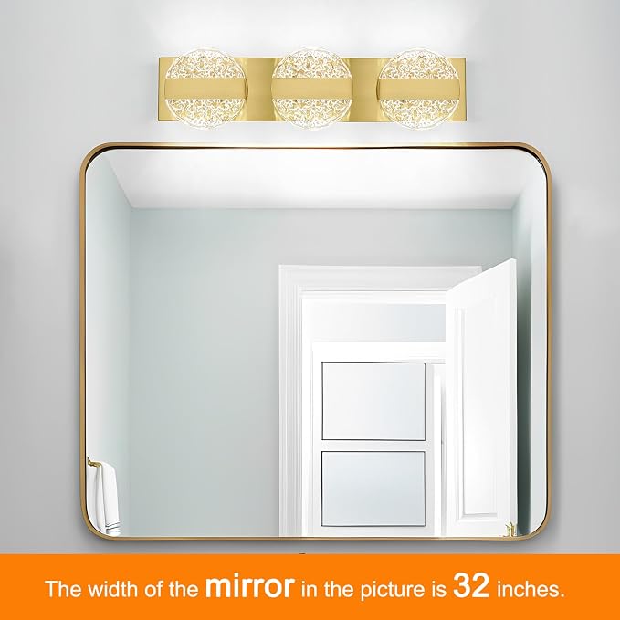 Luxury Brushed Gold Bathroom Vanity Light with High CRI 90+ LED for True Colors, 15W 6000K Cool White Modern Bathroom Lights Fixture Over Mirror for Makeup & Shaving