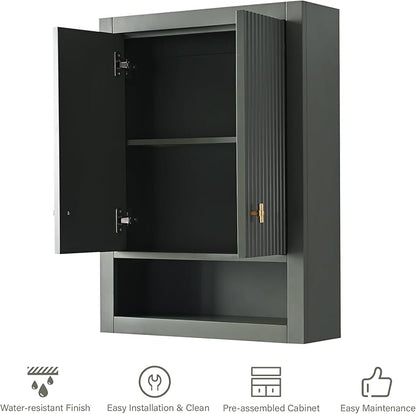 HOMEBEYOND 24 Inches Bathroom Vanity Wall Mount Storage Cabinet & Shelves, Free-Standing Vanity with Soft-Closing Doors, Golden Brushed Handware, Vintage Green