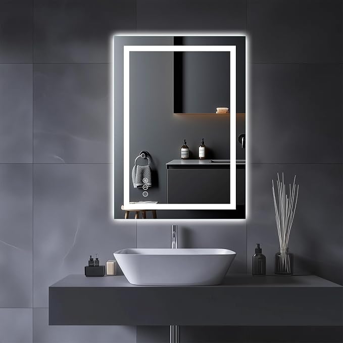 LED Bathroom Mirror, 20"X28" with Front Light and Backlit | Stepless Dimmable, Anti-Fog, Shatter-Proof, HD Reflection, Memory, 3 Colors Lighting, UL Listed (Horizontal/Vertical).